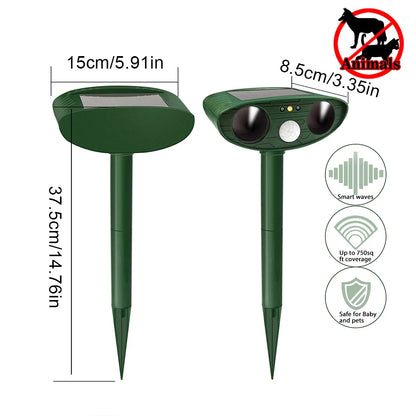 Solar Ultrasonic Animal Repellent Outdoor Animal Repeller Deer Repellent Device Outdoor Squirrel Repellent for Yard Farm Garden