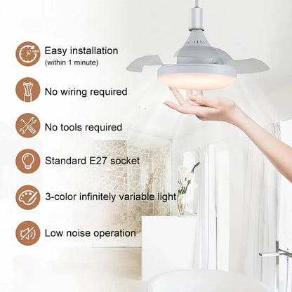30/60W Lighted Ceiling Fan Ultra-quiet Invisible With Remote Control Retractable Blades Hall Screw Fan Light LED Chandelier Fan