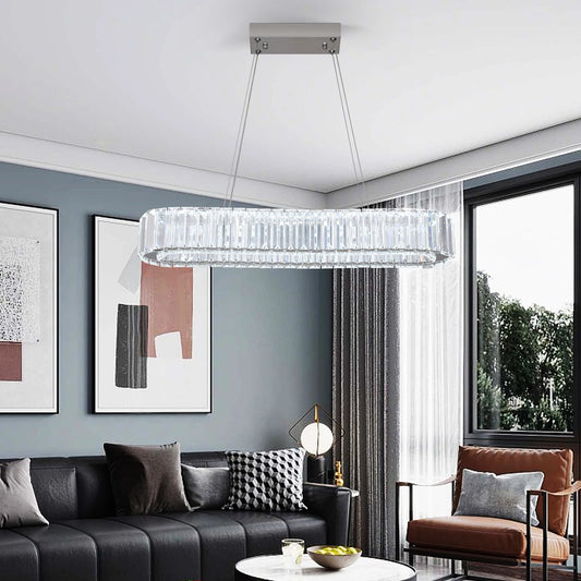 VETRULUS Modern Pendant Light Luxury Crystal Oval Design Led Chandelier Ceiling Lamp Hanging Fixture Living Bedroom Hotel Remote