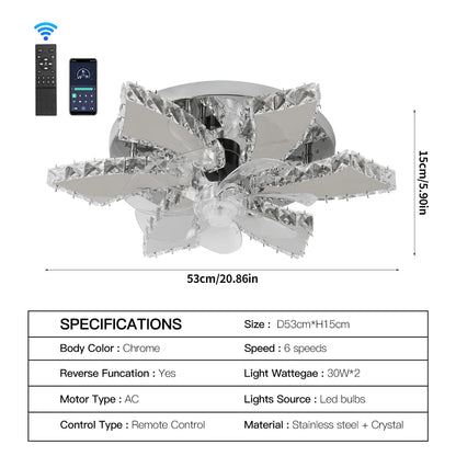 Modern Ceiling Fan Lamp APP Remote Control Crystal Led Chandelier Fan Light Bedroom Living Room Home Appliance Decor Fixture