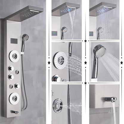 Black/Brushed Bathroom Shower Faucet Set LED Rainfall Shower Panel System Bathtub Water Mixer Tap Massage SPA Temperature Screen