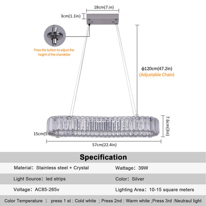 VETRULUS Modern Pendant Light Luxury Crystal Oval Design Led Chandelier Ceiling Lamp Hanging Fixture Living Bedroom Hotel Remote