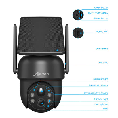 ANRAN Solar Camera 1/2pcs 3/5MP Outdoor 2.4G Wifi Security Camera Battery Cameras Home Surveillance Protection PIR Human Detect