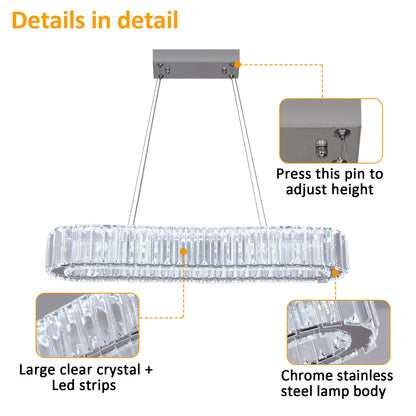 VETRULUS Modern Pendant Light Luxury Crystal Oval Design Led Chandelier Ceiling Lamp Hanging Fixture Living Bedroom Hotel Remote