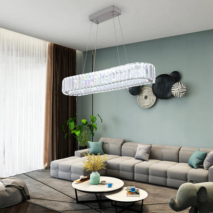 VETRULUS Modern Pendant Light Luxury Crystal Oval Design Led Chandelier Ceiling Lamp Hanging Fixture Living Bedroom Hotel Remote