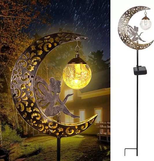 Solar Garden Lights Outdoor Decor Moon Fairy Crackle Glass Lights Waterproof UK
