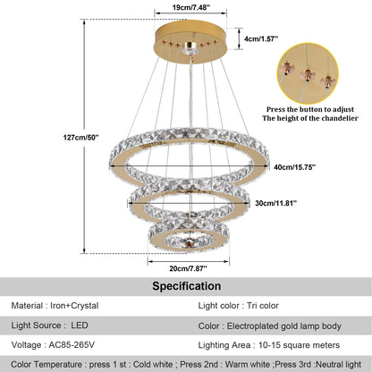 Luxury Rings Pendant Light LED Crystal Ceiling Lamp Modern Home Decor Lustre Living Dining Room Chandelier Indoor Lumin Fixture