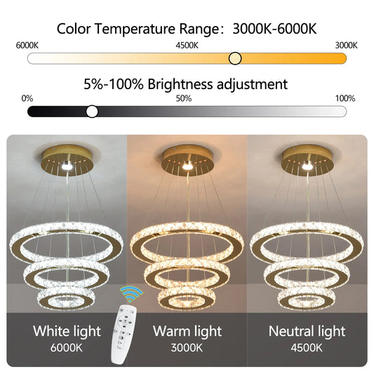 Luxury Rings Pendant Light LED Crystal Ceiling Lamp Modern Home Decor Lustre Living Dining Room Chandelier Indoor Lumin Fixture