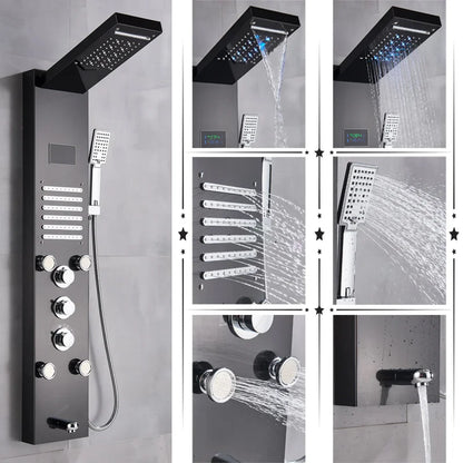 Black/Brushed Bathroom Shower Faucet Set LED Rainfall Shower Panel System Bathtub Water Mixer Tap Massage SPA Temperature Screen
