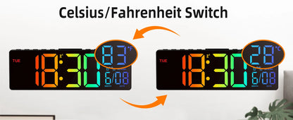 10.5" Digital Wall Clock, LED Display with Remote, Auto DST, Temperature for Living Room, Bedroom, Kitchen