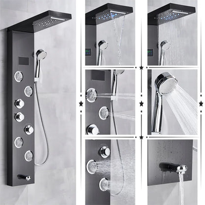 Black/Brushed Bathroom Shower Faucet Set LED Rainfall Shower Panel System Bathtub Water Mixer Tap Massage SPA Temperature Screen