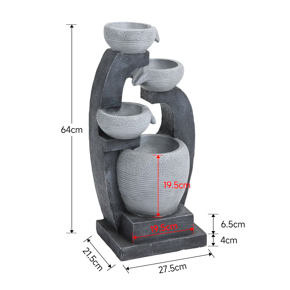 【Breeins】Rustic Outdoor Floor Water Fountain High with LED Light Cascading Bowls for Garden Patio Backyard