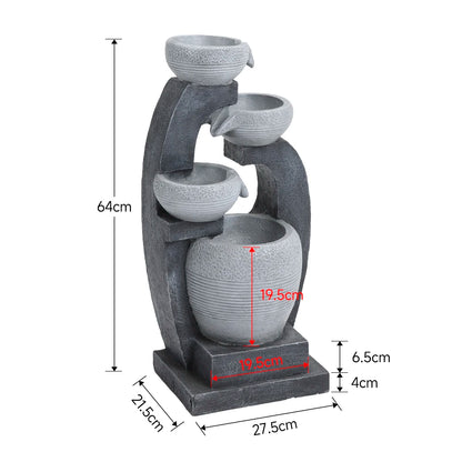 【Breeins】Rustic Outdoor Floor Water Fountain High with LED Light Cascading Bowls for Garden Patio Backyard