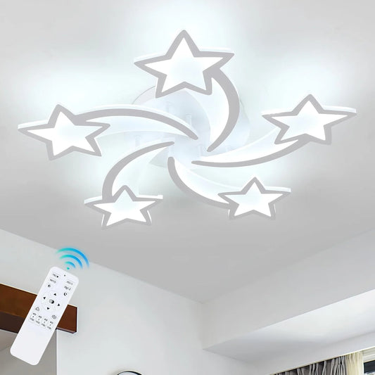 Dimmable LED Ceiling Light with Remote Control, White Creative LED Ceiling Light with 5 Heads for Living Room, Bedroom
