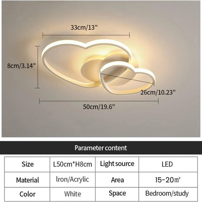 Dimmable LED Ceiling Light,64W Heart Ceiling Lamp 3000K/4500K/6500K,Chandelier White with Remote Control for Bedroom