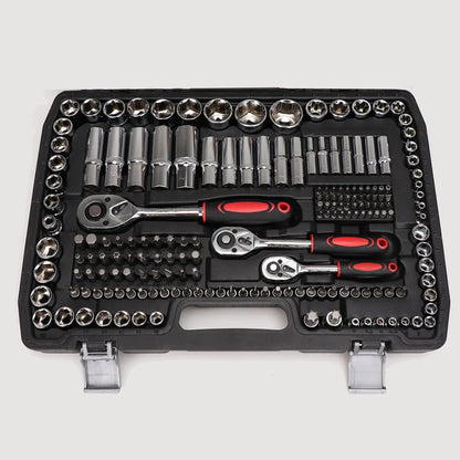 216PCS Professional Ratchet Wrench Socket Set 1/2" 1/4" 3/8" Wrench Repair Tool Home Repair Set with Black Box