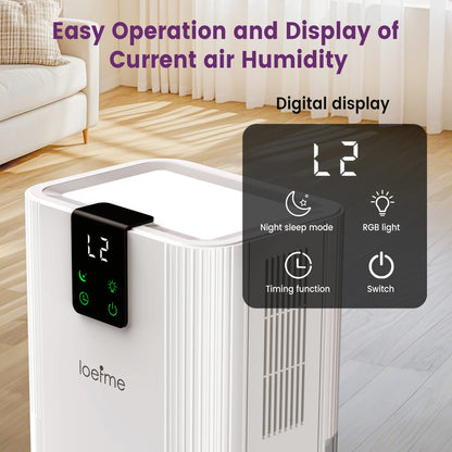 LOEFME Silent Dehumidifier 2.8L Large Air Dehumidifier 650ml/Day with Touch Display LED Light for Home Bedroom Office Basement