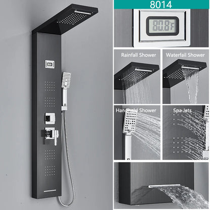 Bathroom LED Light Rain Waterfall Shower Panel Faucet Body Massage Jets Shower Faucet Stainless Steel Tub Spout Shower Column