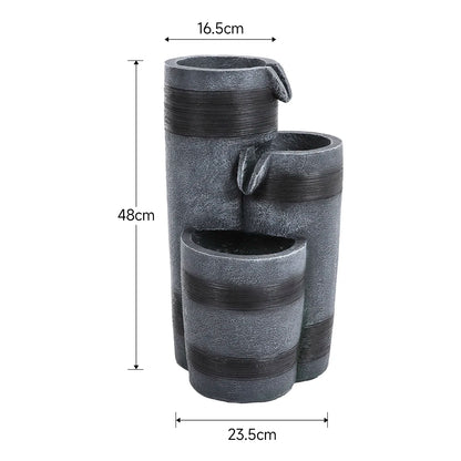 【Breeins】Rustic Outdoor Floor Water Fountain High with LED Light Cascading Bowls for Garden Patio Backyard