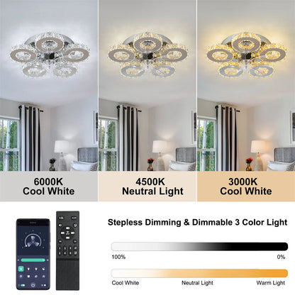 Modern Ceiling Fan Lamp APP Remote Control Crystal Led Chandelier Fan Light Bedroom Living Room Home Appliance Decor Fixture