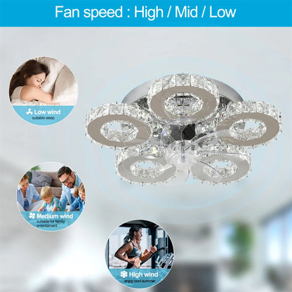 Modern Ceiling Fan Lamp APP Remote Control Crystal Led Chandelier Fan Light Bedroom Living Room Home Appliance Decor Fixture