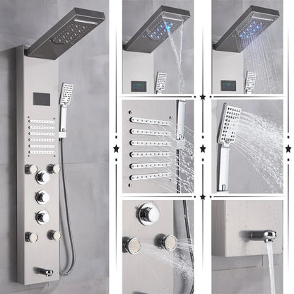 Black/Brushed Bathroom Shower Faucet Set LED Rainfall Shower Panel System Bathtub Water Mixer Tap Massage SPA Temperature Screen