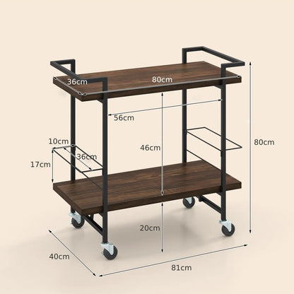 GOFLAME 2-tier Home Bar Cart Kitchen Dining Storage Mobile Cart w/Lockable Wheel