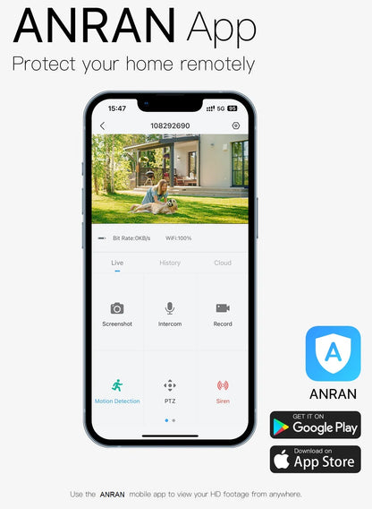 ANRAN 2K Rechargeable Battery Camera 2.4G WiFi Camera Wireless Home Surveillance Security Cameras PIR ,IP65 ,work with ANRAN app